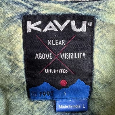 KAVU Shirt Mens Large Yellow Short Sleeve Snap Front Utility Acid Wash Pocket - Thumbnail 5