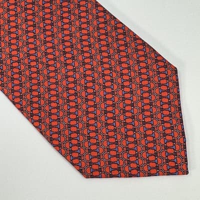 Castangia 100% Silk Tie Men Red Blue Horsebit Geometric Limited Edition Designer - Thumbnail 3