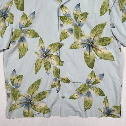 Tommy Bahama 100% Silk Hawaiian Shirt Mens XL Blue Floral Leaves Aloha Beach EUC - Thumbnail 4