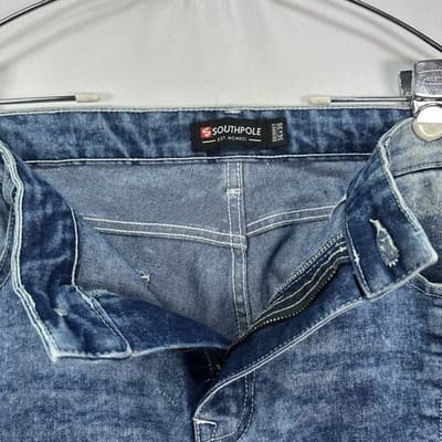 Southpole Skinny Fit Moto Jeans Mens 36 x 30 Blue Biker Zipper Acid Wash - Thumbnail 4