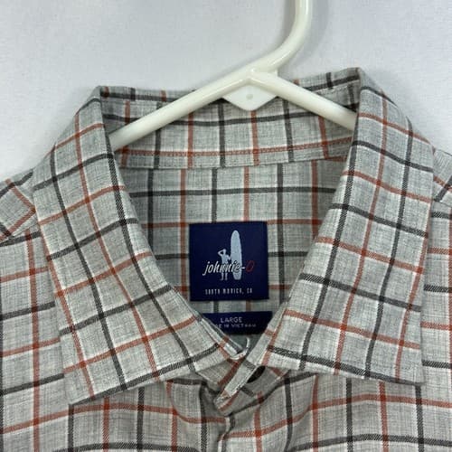 Johnnie O Shirt Mens Large Gray Check Plaid Long Sleeve Lightweight Bamboo - Thumbnail 5
