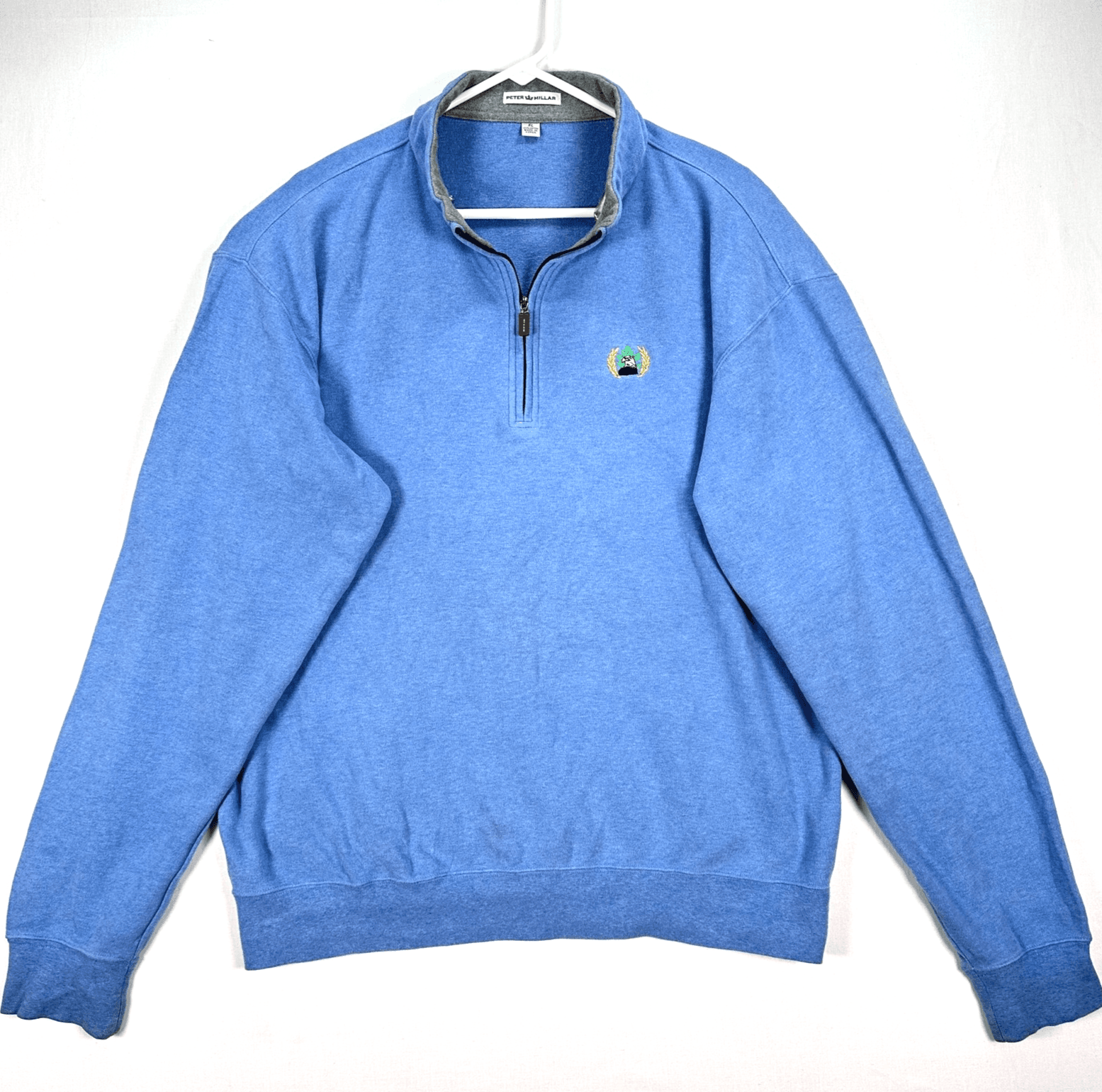 Peter Millar 1/4 Zip Mens XL Pullover Crown Comfort Sweater Blue Eagle Crest - Image 1