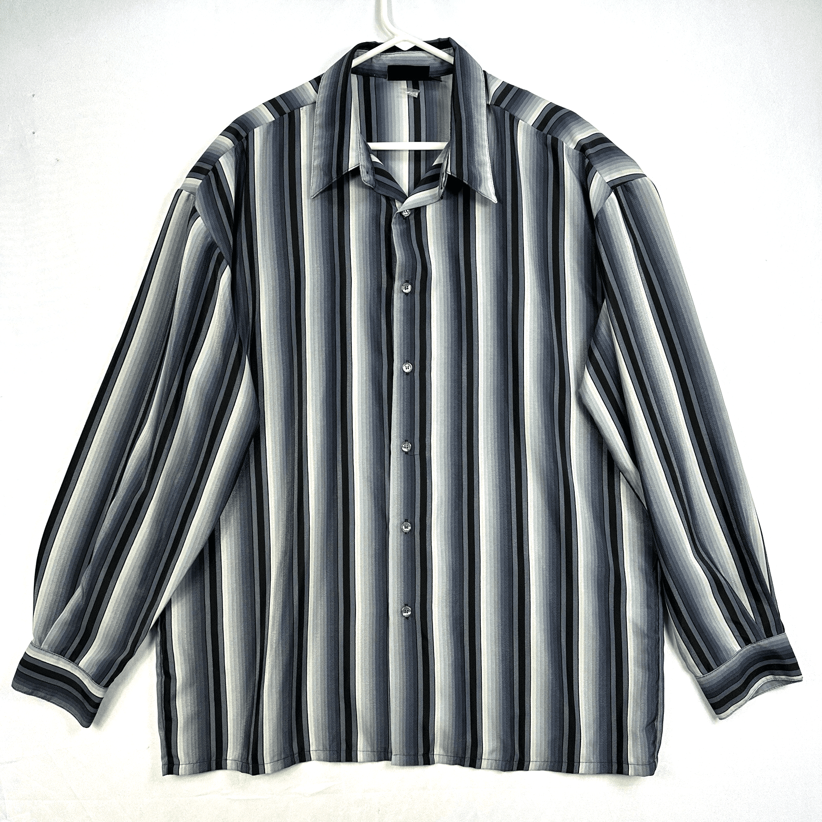 Vintage Monzini Long Sleeve Shirt Mens XL Blue Gray Striped Button Up 80s USA - Image 1