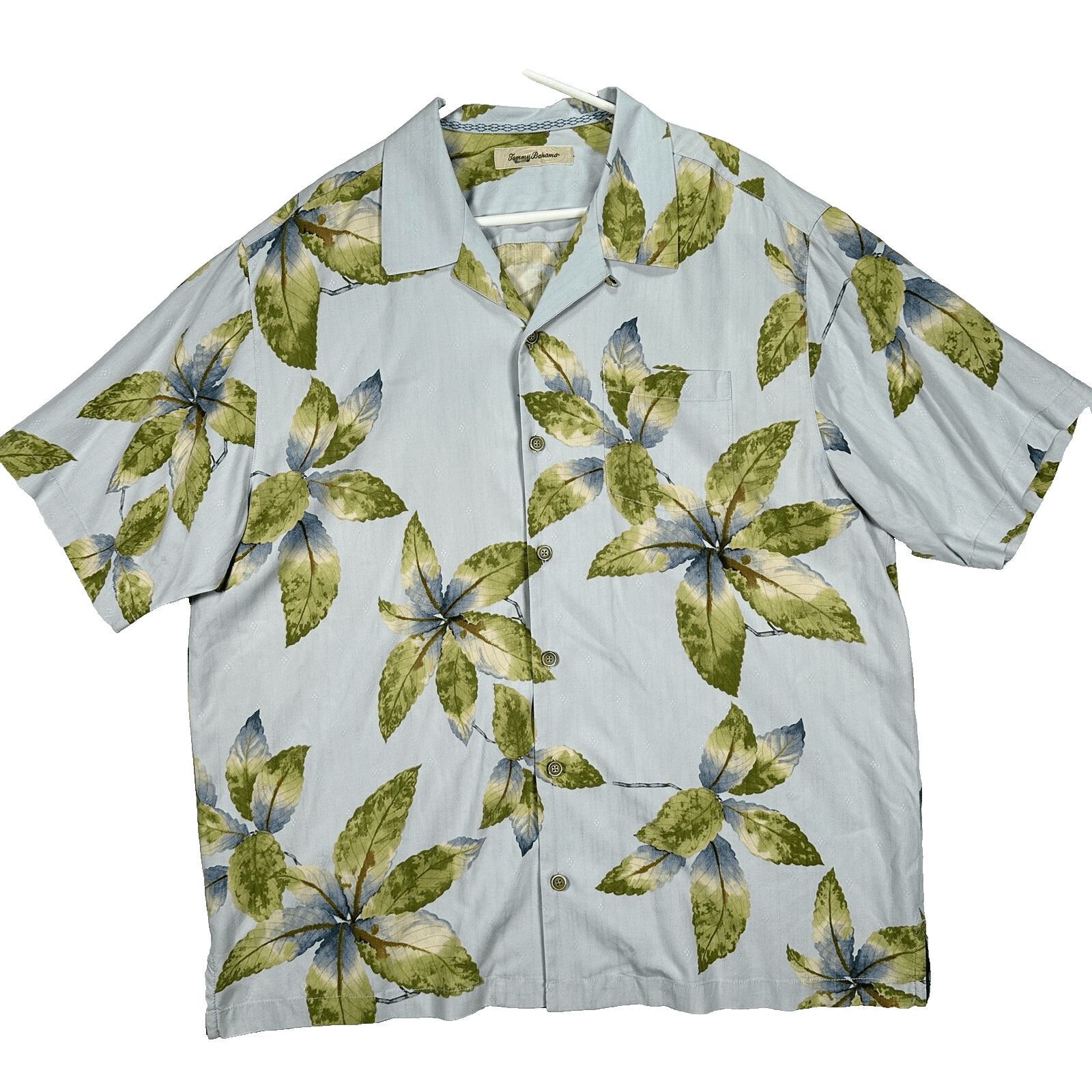 Tommy Bahama 100% Silk Hawaiian Shirt Mens XL Blue Floral Leaves Aloha Beach EUC - Thumbnail 2