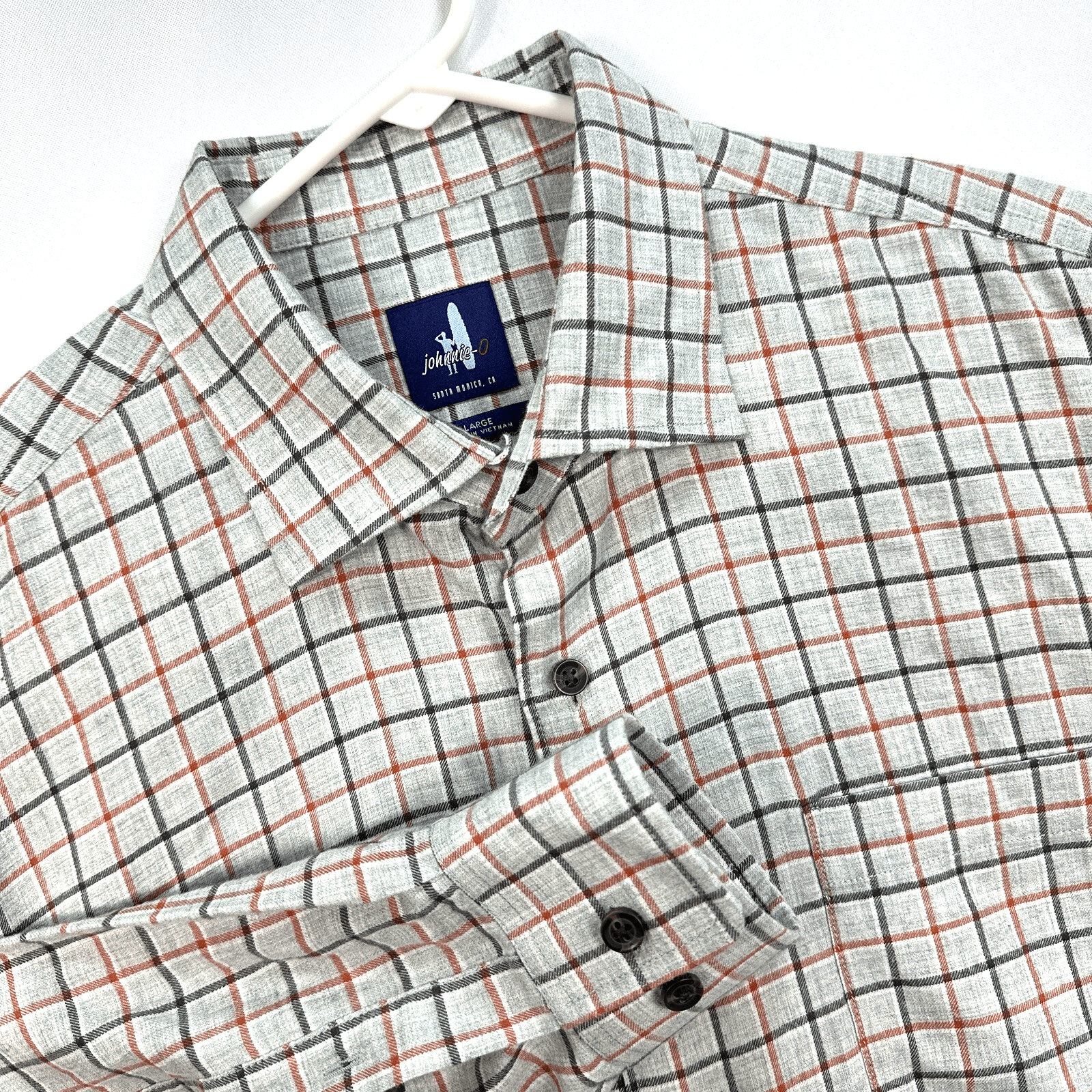 Johnnie O Shirt Mens Large Gray Check Plaid Long Sleeve Lightweight Bamboo - Image 1