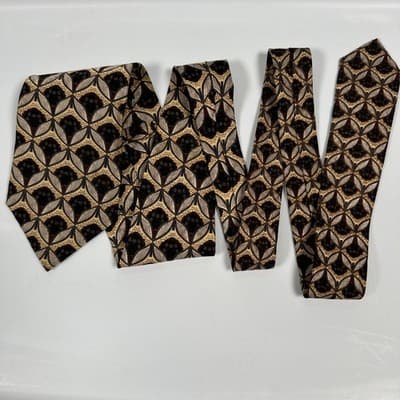 JZ Richards Mens Silk Tie Gold Black Geometric Pattern Nordstrom 4" x 57" USA - Thumbnail 6