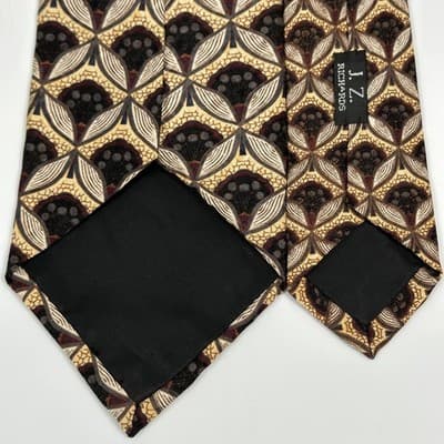 JZ Richards Mens Silk Tie Gold Black Geometric Pattern Nordstrom 4" x 57" USA - Thumbnail 5