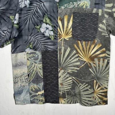 Tommy Bahama Silk Hawaiian Shirt Mens Small Multicolor Floral Patchwork Tropical - Thumbnail 3