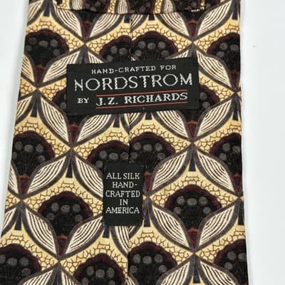 JZ Richards Mens Silk Tie Gold Black Geometric Pattern Nordstrom 4" x 57" USA - Thumbnail 4