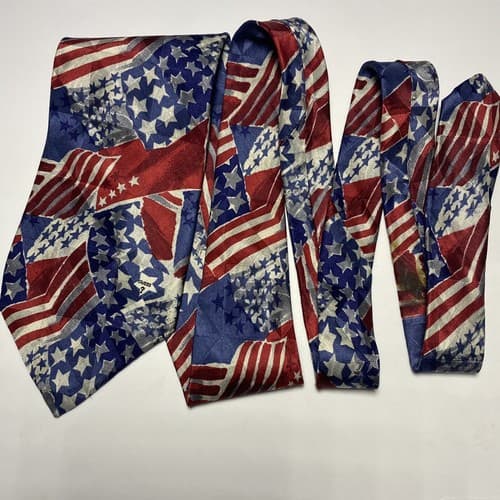 Vintage Guess by Georges Marciano Silk Necktie Red White Blue Flag Tie July 4th - Thumbnail 5