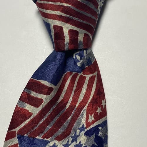 Vintage Guess by Georges Marciano Silk Necktie Red White Blue Flag Tie July 4th - Thumbnail 6