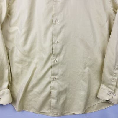 Gianni Viera Mens Dress Shirt 17.5 44 Yellow Twill Cotton Long Sleeve Made Italy - Thumbnail 4