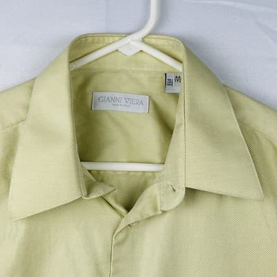 Gianni Viera Mens Dress Shirt 17.5 44 Yellow Twill Cotton Long Sleeve Made Italy - Thumbnail 8