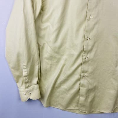 Gianni Viera Mens Dress Shirt 17.5 44 Yellow Twill Cotton Long Sleeve Made Italy - Thumbnail 6