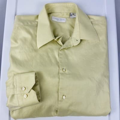 Gianni Viera Mens Dress Shirt 17.5 44 Yellow Twill Cotton Long Sleeve Made Italy - Thumbnail 2