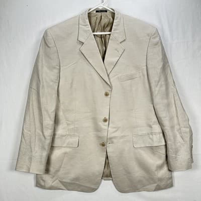 Alfani 100% Linen Blazer Mens 46 R Tan Sport Coat 3-Buttons Suit Jacket - Thumbnail 2