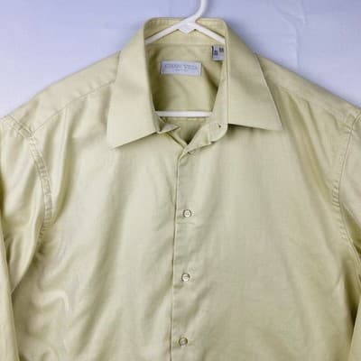 Gianni Viera Mens Dress Shirt 17.5 44 Yellow Twill Cotton Long Sleeve Made Italy - Thumbnail 7