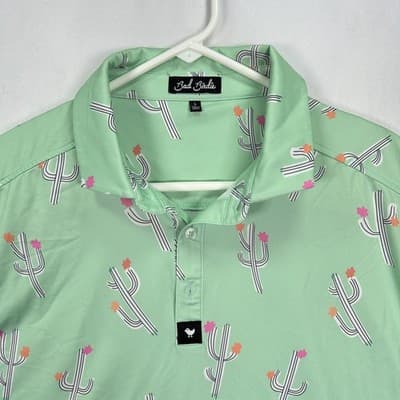 Bad Birdie Polo Shirt Mens Large Green Cactus Print Golf Performance Stretch - Image 1
