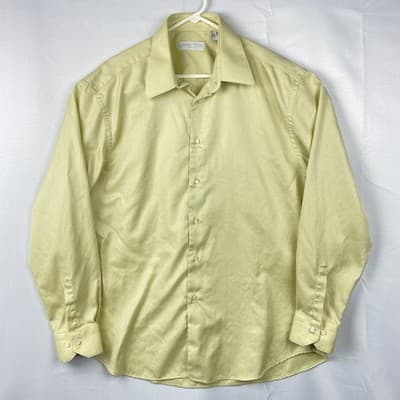 Gianni Viera Mens Dress Shirt 17.5 44 Yellow Twill Cotton Long Sleeve Made Italy - Image 1