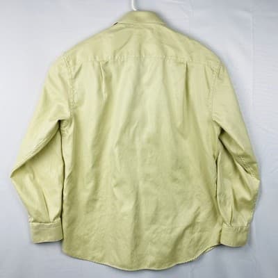 Gianni Viera Mens Dress Shirt 17.5 44 Yellow Twill Cotton Long Sleeve Made Italy - Thumbnail 3