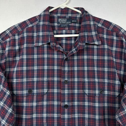 Vintage Polo Ralph Lauren GI Shirt Mens 2XL Red Blue Plaid Checks Long Sleeve - Thumbnail 5
