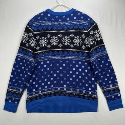 Ugly XMAS Sweater Mens XL Blue Yeti Christmas Holiday Hype Pullover Fair Isle - Thumbnail 2