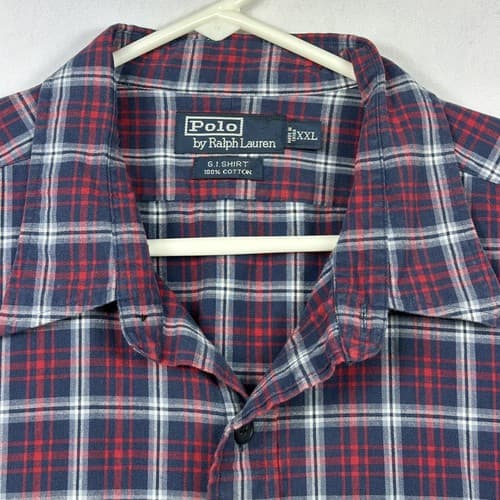 Vintage Polo Ralph Lauren GI Shirt Mens 2XL Red Blue Plaid Checks Long Sleeve - Thumbnail 6