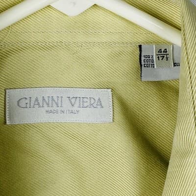 Gianni Viera Mens Dress Shirt 17.5 44 Yellow Twill Cotton Long Sleeve Made Italy - Thumbnail 9