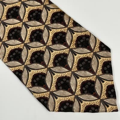 JZ Richards Mens Silk Tie Gold Black Geometric Pattern Nordstrom 4" x 57" USA - Thumbnail 3
