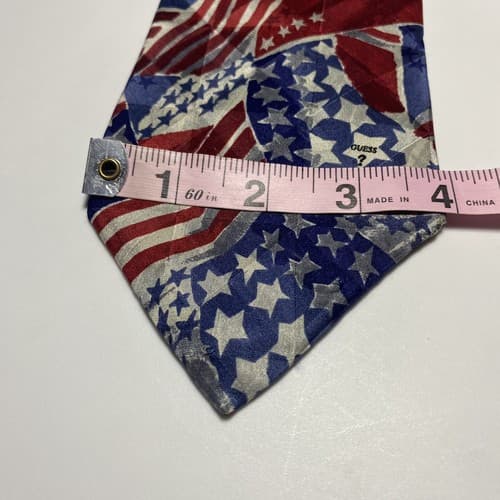 Vintage Guess by Georges Marciano Silk Necktie Red White Blue Flag Tie July 4th - Thumbnail 7