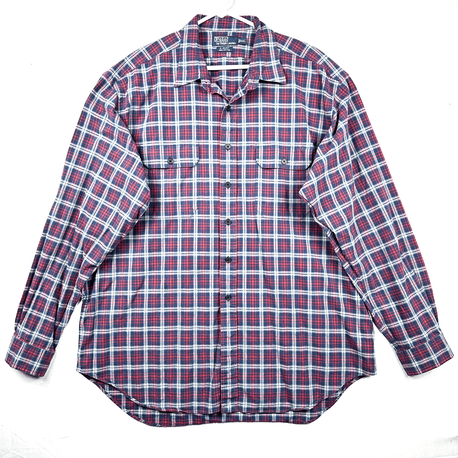 Vintage Polo Ralph Lauren GI Shirt Mens 2XL Red Blue Plaid Checks Long Sleeve - Image 1