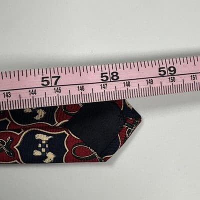 Brooks Brothers Men 100% Silk Tie Burgundy Red Navy Geometric Scottie Dog Shield - Thumbnail 7