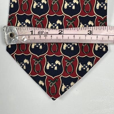 Brooks Brothers Men 100% Silk Tie Burgundy Red Navy Geometric Scottie Dog Shield - Thumbnail 6