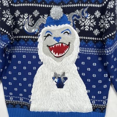 Ugly XMAS Sweater Mens XL Blue Yeti Christmas Holiday Hype Pullover Fair Isle - Thumbnail 3