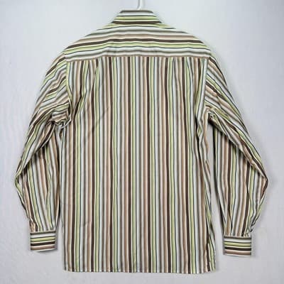 Ermenegildo Zegna Dress Shirt Mens Medium Multicolor Striped Long Sleeve Button - Thumbnail 3