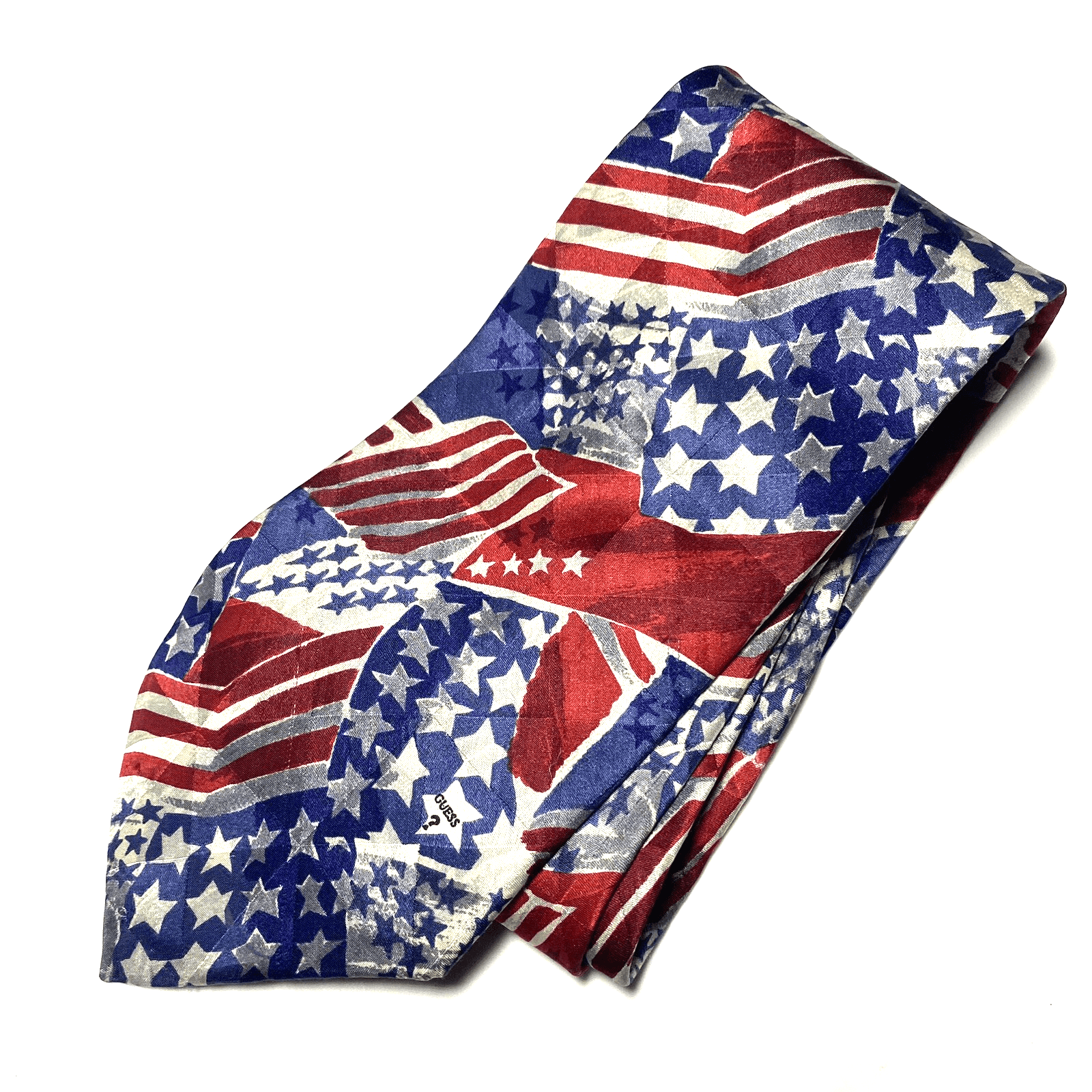 Vintage Guess by Georges Marciano Silk Necktie Red White Blue Flag Tie July 4th - Image 1