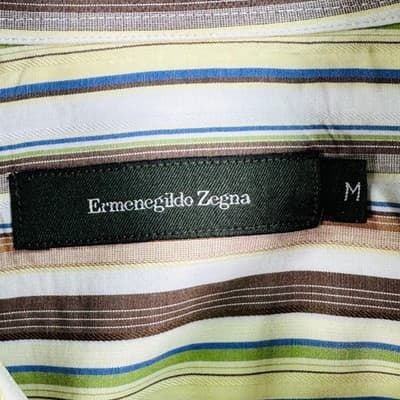 Ermenegildo Zegna Dress Shirt Mens Medium Multicolor Striped Long Sleeve Button - Thumbnail 5