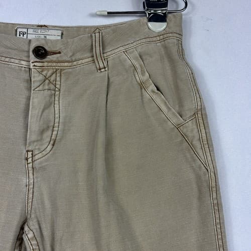 Free People Womens 26 Utility Boyfriend Pants Mid Rise Pleats Tapered Tan Denim - Thumbnail 5