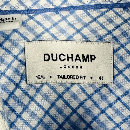 Duchamp Dress Shirt Mens 16 - 41 Large Blue Striped Long Sleeve Tailored Fit - Thumbnail 7