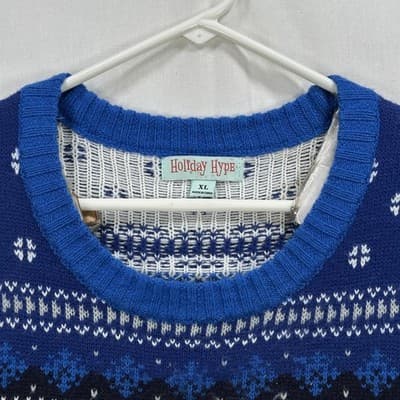 Ugly XMAS Sweater Mens XL Blue Yeti Christmas Holiday Hype Pullover Fair Isle - Thumbnail 5