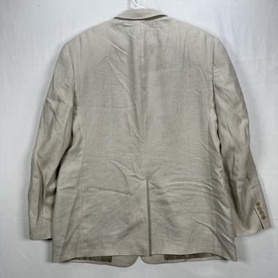 Alfani 100% Linen Blazer Mens 46 R Tan Sport Coat 3-Buttons Suit Jacket - Thumbnail 3