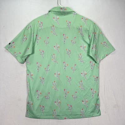 Bad Birdie Polo Shirt Mens Large Green Cactus Print Golf Performance Stretch - Thumbnail 3