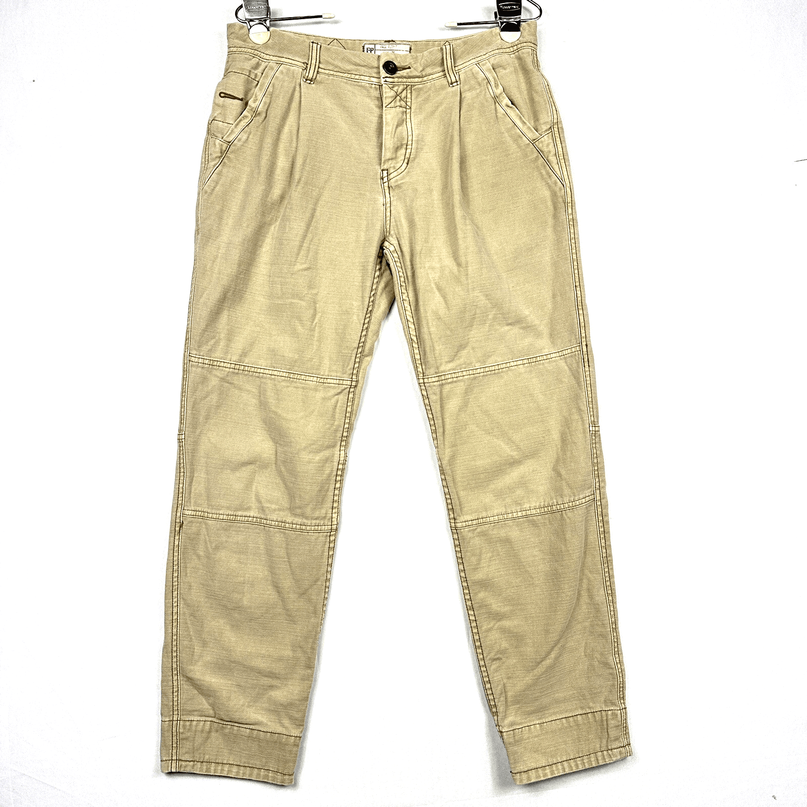 Free People Womens 26 Utility Boyfriend Pants Mid Rise Pleats Tapered Tan Denim - Image 1