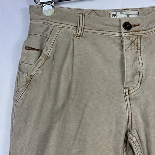 Free People Womens 26 Utility Boyfriend Pants Mid Rise Pleats Tapered Tan Denim - Thumbnail 6