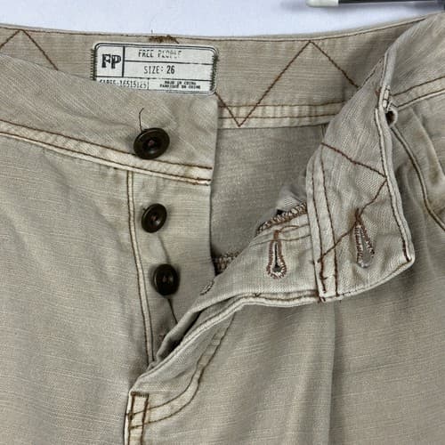 Free People Womens 26 Utility Boyfriend Pants Mid Rise Pleats Tapered Tan Denim - Thumbnail 7