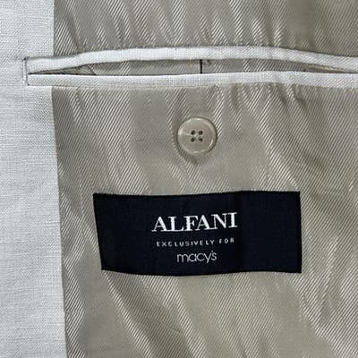 Alfani 100% Linen Blazer Mens 46 R Tan Sport Coat 3-Buttons Suit Jacket - Thumbnail 4