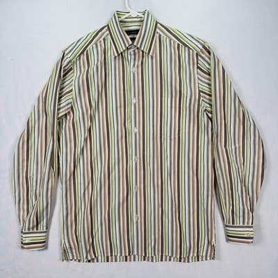 Ermenegildo Zegna Dress Shirt Mens Medium Multicolor Striped Long Sleeve Button - Thumbnail 2