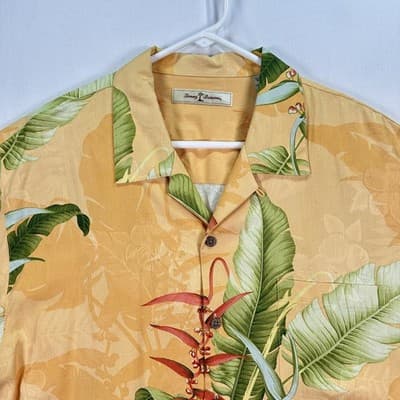 Tommy Bahama 100% Silk Hawaiian Shirt Mens Large Orange Tropical Button Up Camp - Thumbnail 3
