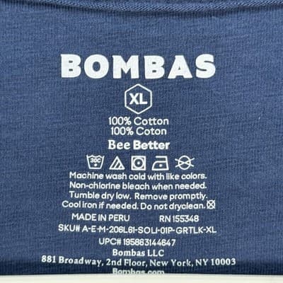 Bombas T-Shirt Mens XL Blue Long Sleeve Crewneck 100% Cotton Solid Tee - Thumbnail 5