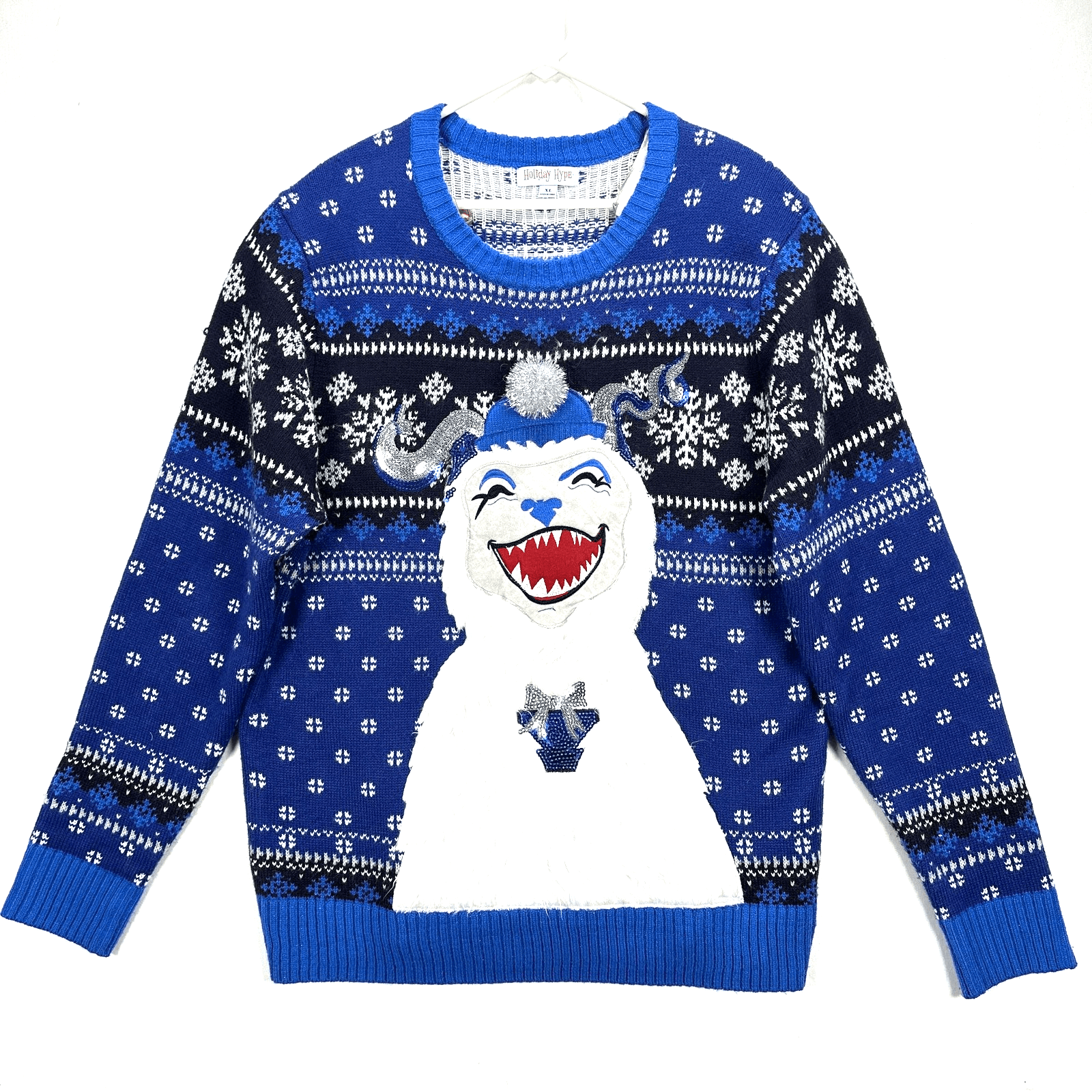 Ugly XMAS Sweater Mens XL Blue Yeti Christmas Holiday Hype Pullover Fair Isle - Image 1